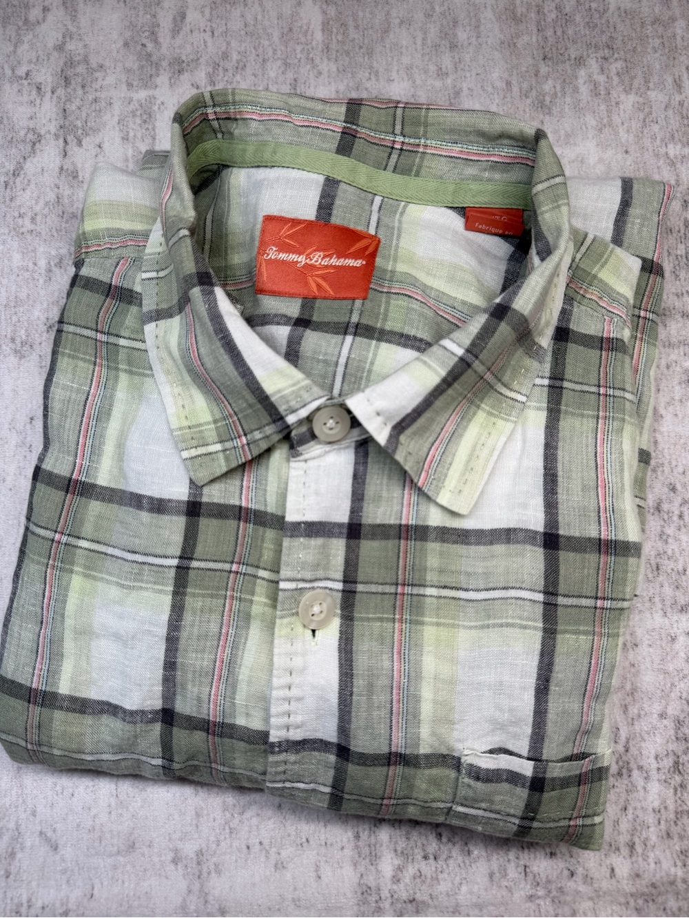 Tommy Bahama Light Green Plaid Button-Down Shirt, Size XL